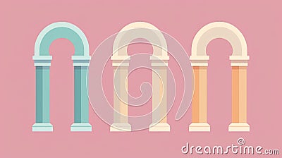 Colorful Vector Icons Of Three Arches In Reimagined Classical Forms Stock Photo