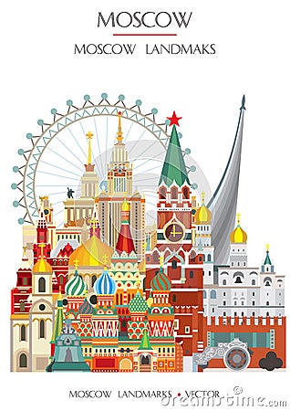 Colorful Moscow landmark 13 Vector Illustration