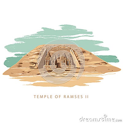 Colorful vector illustration the great temple of Ramses 2 hand drawn in white background. Vector Illustration