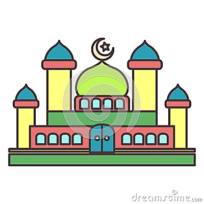 Colorful vector illustration of a mosque building, perfect for a concept icon or logo Cartoon Illustration