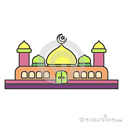 Colorful vector illustration of a mosque building, perfect for a concept icon or logo Cartoon Illustration