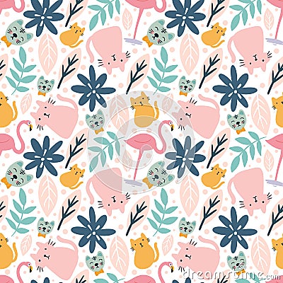 colorful vector pattern with cute animals and leaf Vector Illustration