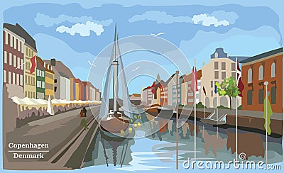 Colorful vector pier in Copenhagen Vector Illustration