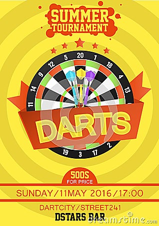 Colorful vector poster template for darts tournament. Vector Illustration