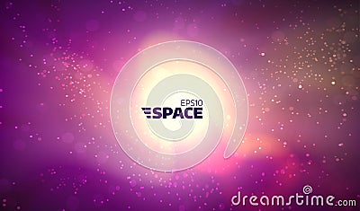 Colorful vector space background. Glowing nebula with sun and stars. Universe illustration Vector Illustration