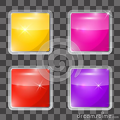 Colorful Vector Square Glass Buttons Set Vector Illustration