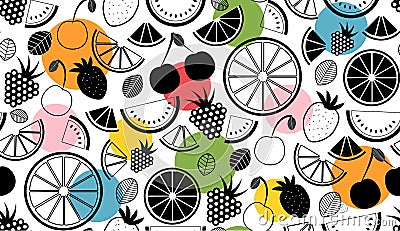 Colorful vector summer seamless pattern with fruits and ice cream illustration Vector Illustration