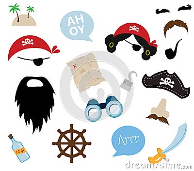 A colorful vector Theme of Pirate. equipments, props and icons Vector Illustration