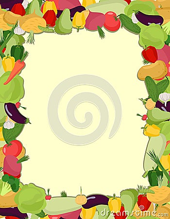 Colorful vegetable frame, healthy food concept. Vector illustration Vector Illustration