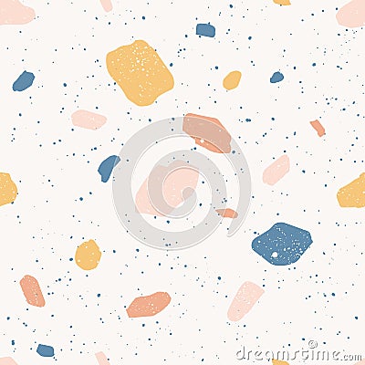Colorful venetian terrazzo imitation seamless pattern. Realistic marble texture with stone fragments. Modern Vector Illustration