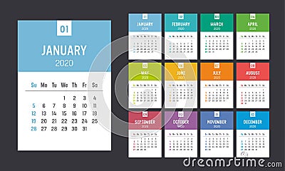 Colorful 2020 vertical monthly calendar Stock Photo