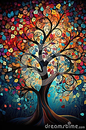 Colorful and very artistic tree abstract illustration Cartoon Illustration