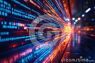 Colorful vibrant code symbols fill low-code platform. Futuristic digital tech interface. Coding symbols create stunning visual of Stock Photo