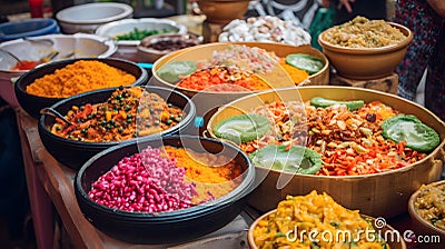 colorful and vibrant food festival with a variety of cuis one generative AI Stock Photo