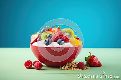 A Colorful and Vibrant Fruit Bowl with an Assortment AI Generated Cartoon Illustration