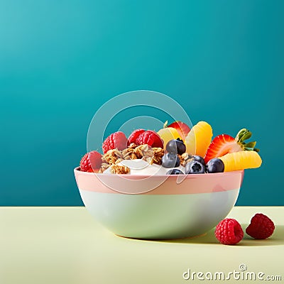 A Colorful and Vibrant Fruit Bowl with an Assortment of Fruits AI Generated Cartoon Illustration