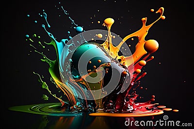 Colorful Vibrant Liquid Splash. Creative Splash, Amazing colorful paint mix splash background, Ai generated Stock Photo