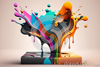 Colorful Vibrant Liquid Splash. Creative Splash, Amazing colorful paint mix splash background, Ai generated Stock Photo