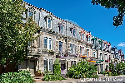 Colorful Victorian houses in Le plateau Mont Royal borough in Montreal Quebec Editorial Stock Photo