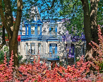 Colorful Victorian houses in Le plateau Mont Royal borough in Montreal, Quebec Stock Photo