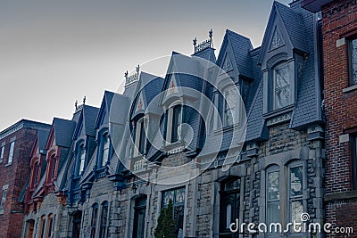 Colorful Victorian Houses in Square Saint Louis - Montreal, Quebec, Canada Stock Photo