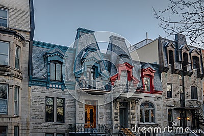 Colorful Victorian Houses in Square Saint Louis - Montreal, Quebec, Canada Stock Photo