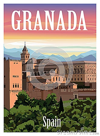 Colorful view of Granada in Spain Vector Illustration