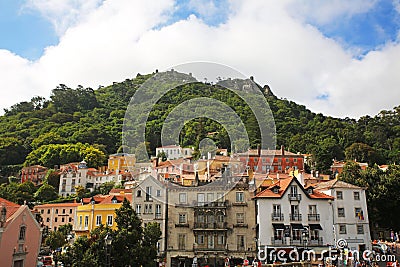 Colorful Village with Fortification on the Top, Portugal Editorial Stock Photo