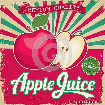 Colorful vintage Apple juice label Cartoon Illustration