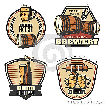 Colorful Vintage Brewing Emblems Set Vector Illustration