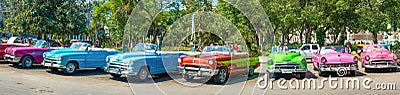 Colorful vintage cars parked in Old Havana Editorial Stock Photo