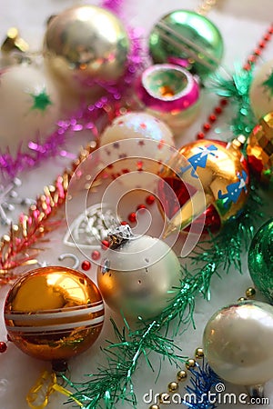 Kitschy Vintage Christmas Decorations Stock Photo