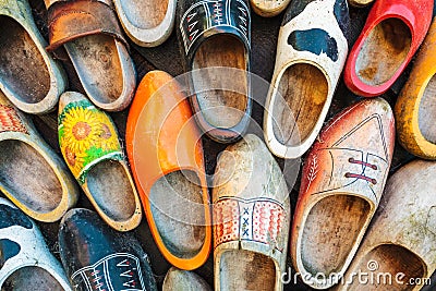 Colorful vintage Dutch wooden clogs Stock Photo