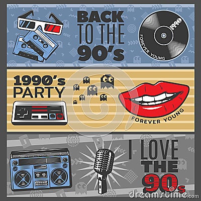 Colorful Vintage Horizontal Banners Vector Illustration