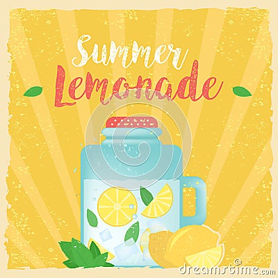 Colorful vintage Lemonade label poster vector illustration. Summer background. Effects poster, frame, colors background Vector Illustration