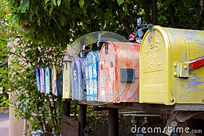 Colorful Vintage Mailboxes Stock Photo