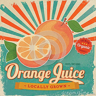 Colorful vintage Orange Juice label poster Vector Illustration