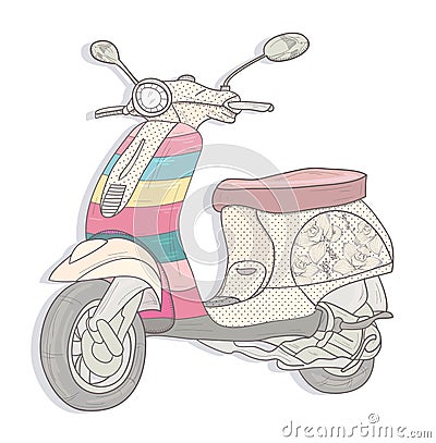 Colorful vintage scooter. Vector Illustration