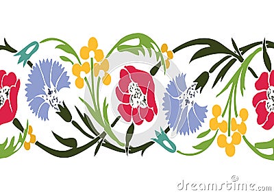 Colorful vintage wildflowers border floral background seamless v Vector Illustration