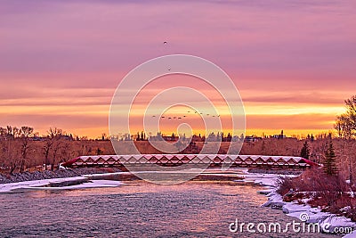 Bright Colorful Sunrise Sky Over The Peace Bridge Editorial Stock Photo