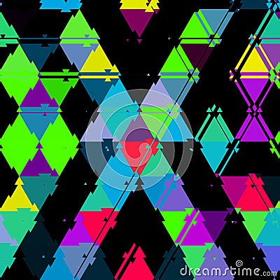 Colorful vivid triangles continuous pattern. Stock Photo