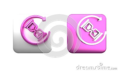 Colorful Waiting icon isolated on white background. Wait time icon. Hourglass clock. Square button. 3D render Cartoon Illustration