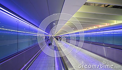 Colorful walkway to Terminal 3 at Heathrow Airport in London - LONDON, ENGLAND - SEPTEMBER 14, 2016 Editorial Stock Photo