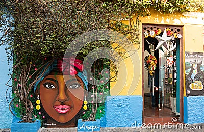 Colorful wall of the house in Columbian city of Cartagenaral Editorial Stock Photo