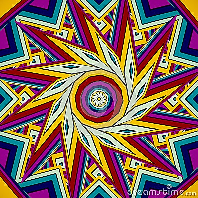 Colorful warm brown kaleidoscope mandala fractal ornament for yoga, clubs, shows Cartoon Illustration