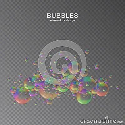 Colorful water bubbles on transparent background with reflection. Set. Colors of rainbow. Vector illustration Cartoon Illustration