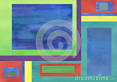 Watercolor Background combined with uniform tone squares. Stock Photo