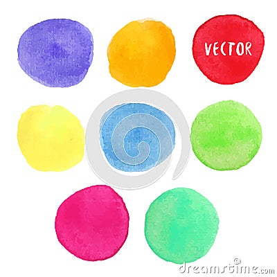 Colorful watercolor design elements. Vector watercolor circle stains isolated collection. Watercolour palette. Vector Illustration