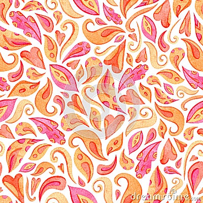 Colorful watercolor flower petals seamless pattern on white background. Hand painted design element Cartoon Illustration