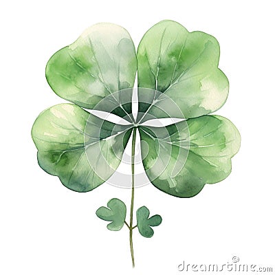 Colorful watercolor four petalled clover leaf illustration Cartoon Illustration